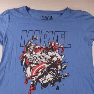Marvel Heros Short Sleeve Graphic Crew Neck T Shirt Womens Size XL Blue